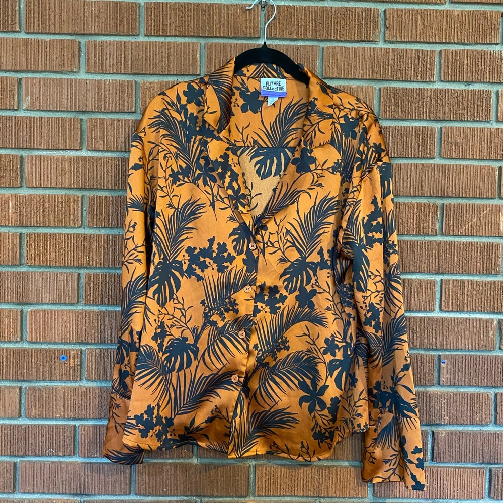 Future Collective Botanical Orange and Black Blouse
